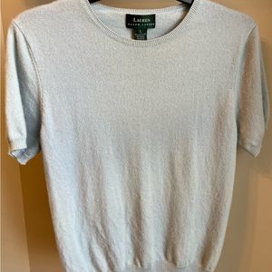 Lauren Ralph Lauren 100% Cashmere Light Blue Short Sleeved Sweater Shirt Size L